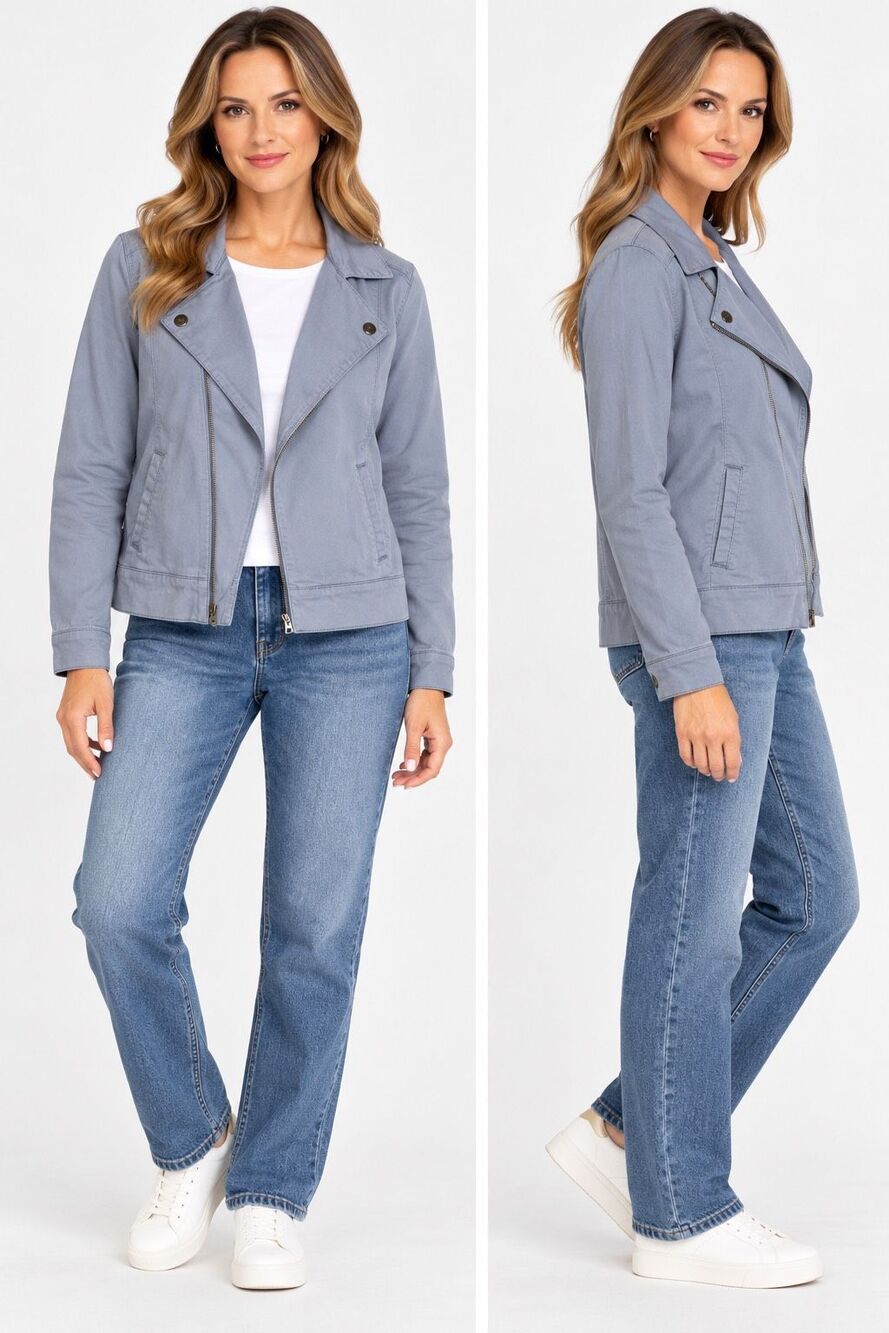 C De C French Brand Asymmetrical Zip Cotton Moto Style Jacket Size 12 See Notes